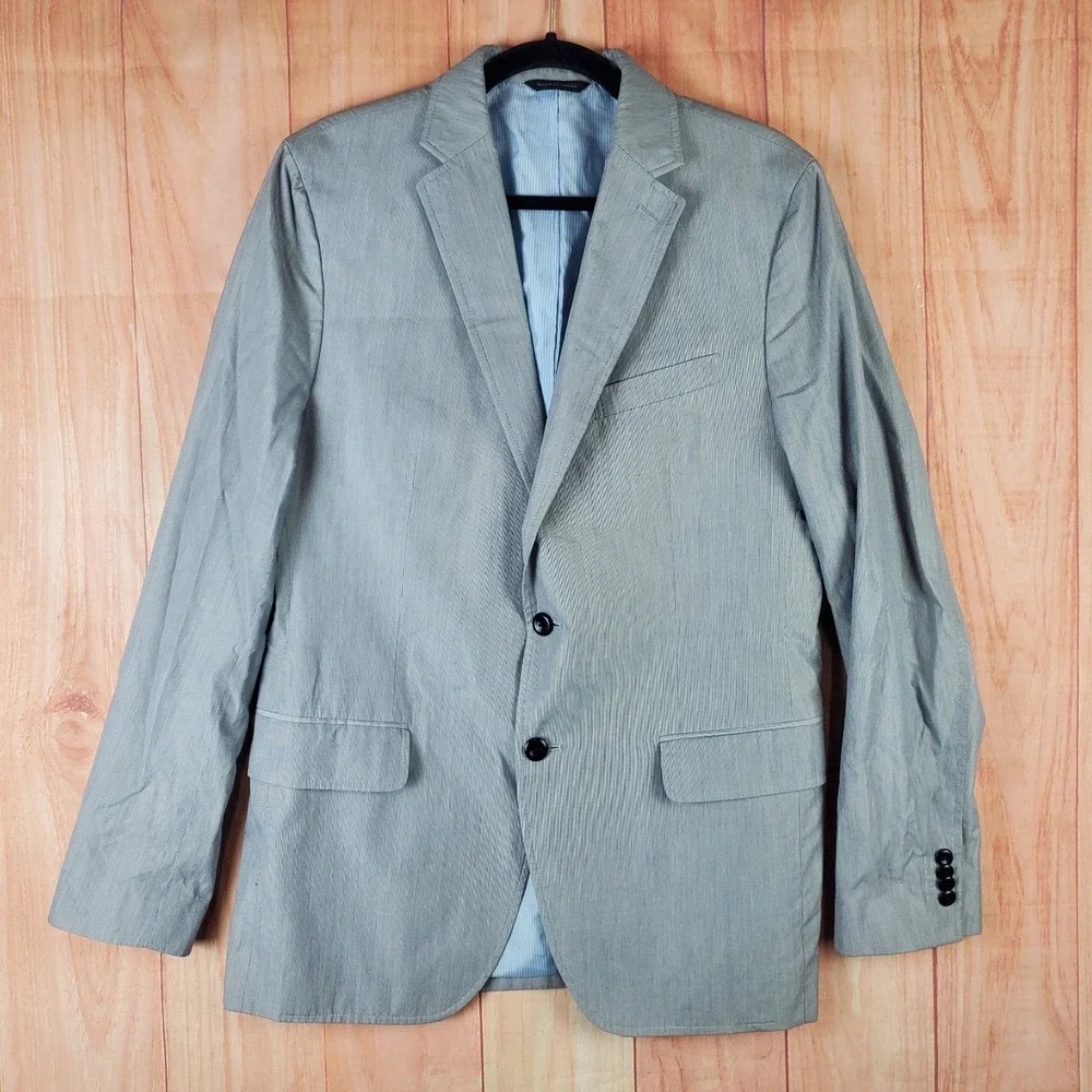 Banana Republic Blazer Jacket Mens 40 Gray Striped Tailored Fit Single Breasted